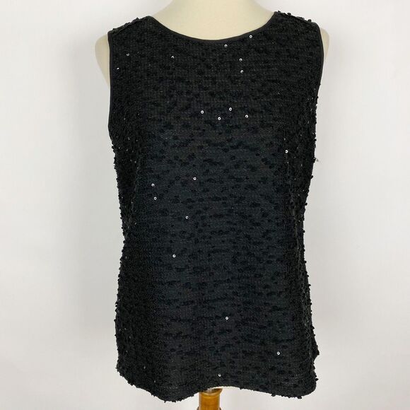 Ann Taylor Black Sequined Boucle Textured Tank Top Women Size S New - Picture 1 of 6